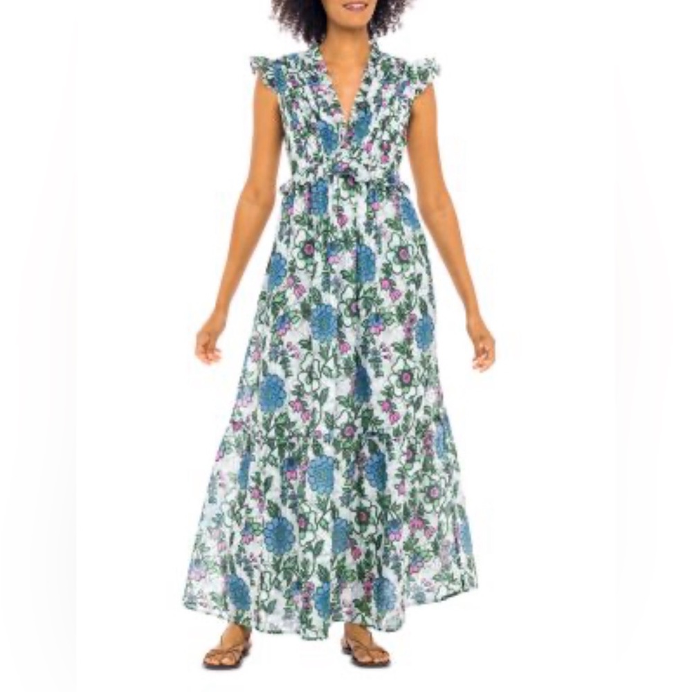 Banjanan Constance Blue Floral V Neck Maxi Dress  Size XS